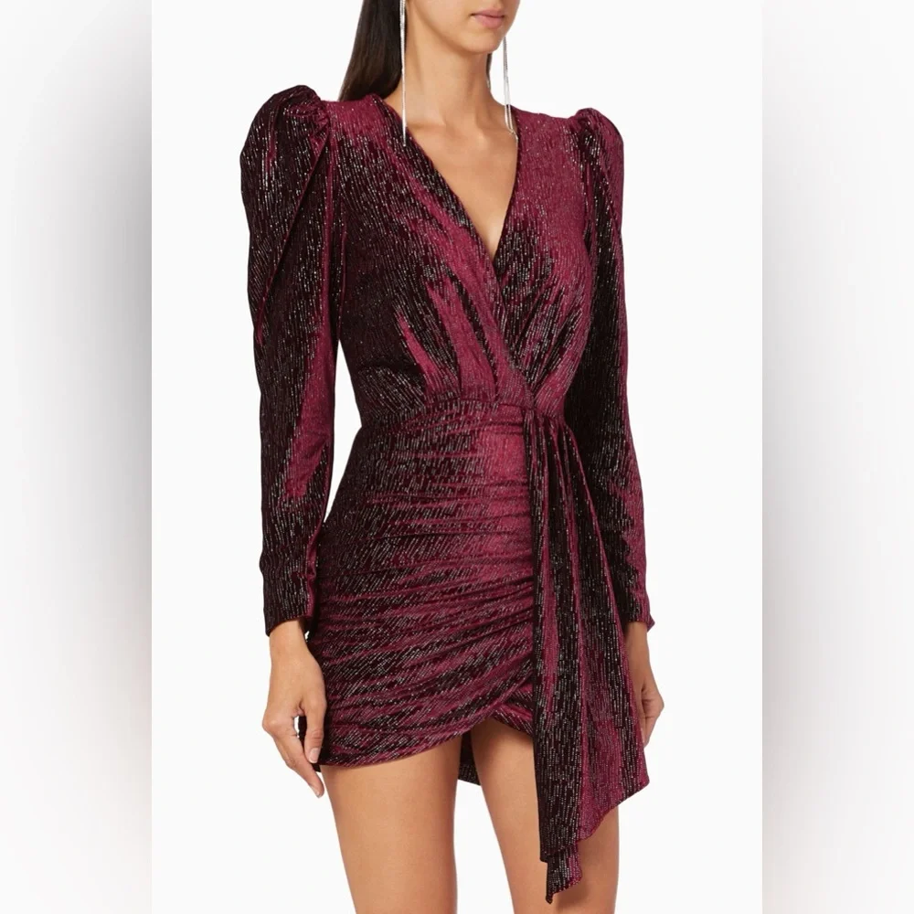 NEW LAVISH ALICE diamante velvet corset wrap mini dress in burgundy - Picture 1 of 4